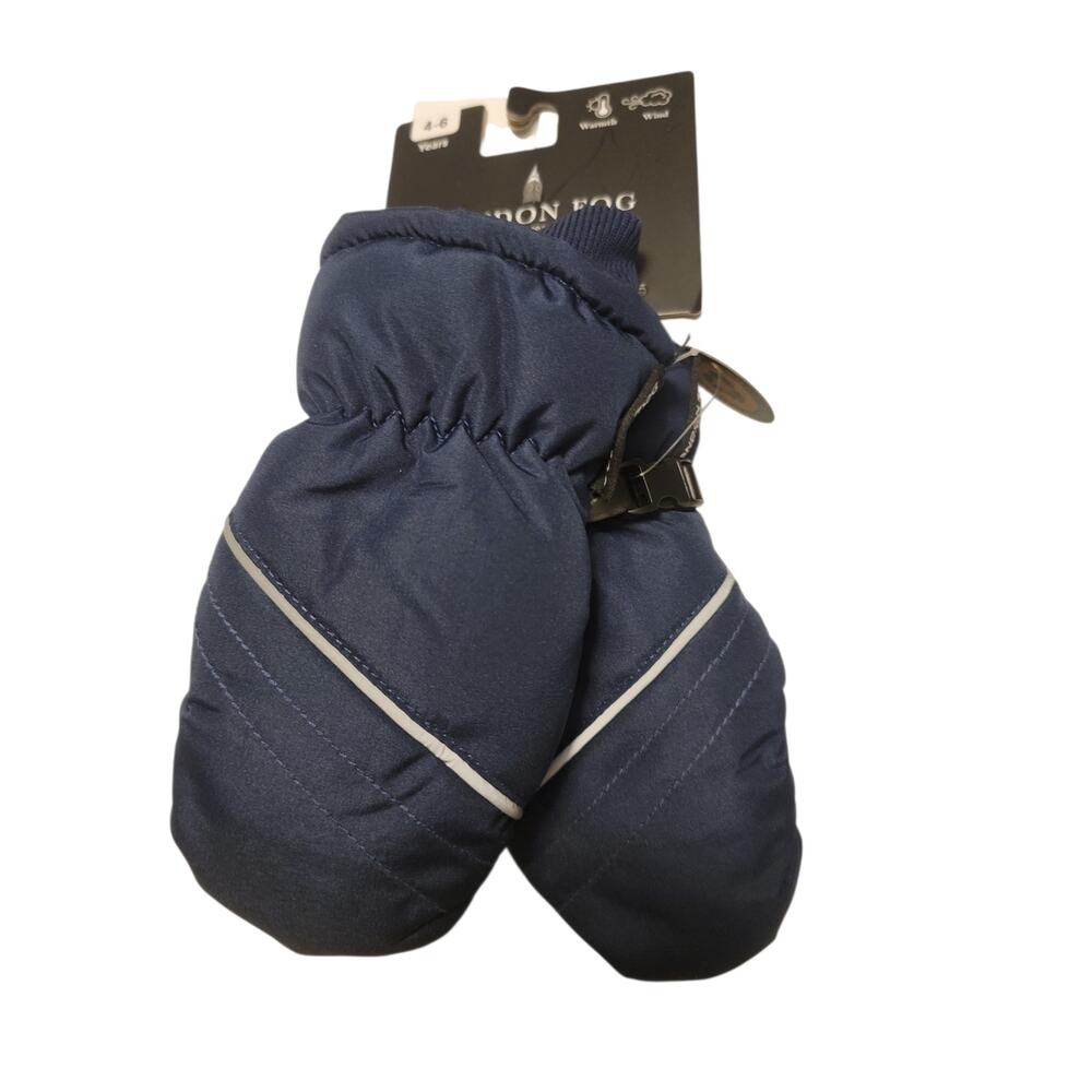 London Fog Kids Ski Mittens Unisex Insulated Water Resistant Navy Reflective 4-6